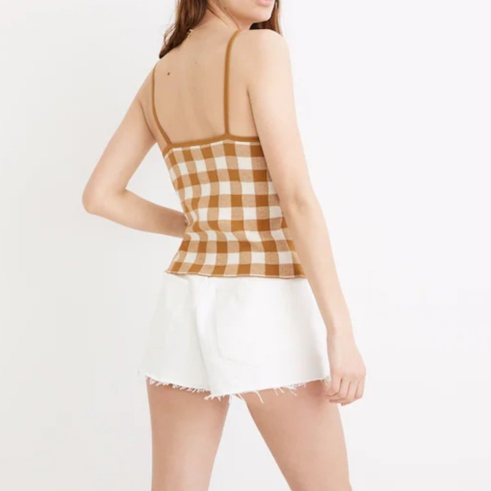 Madewell Gingham Sweater Tank Top Women S Yellow Retro Knit Halter Camisole - Picture 2 of 6